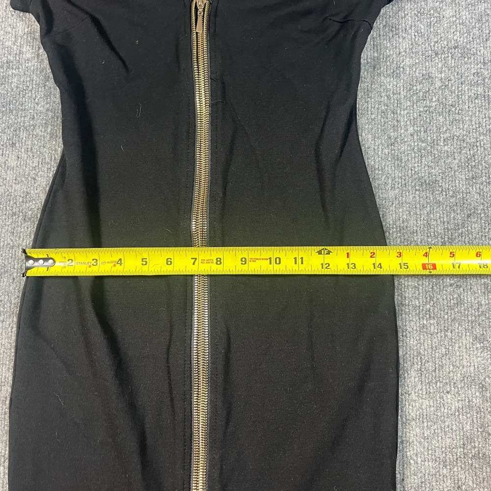 Haute‎ Monde Bodycon Midi Dress Womens Small Black Cap Sleeve Front Zip V-Neck - Picture 6 of 11